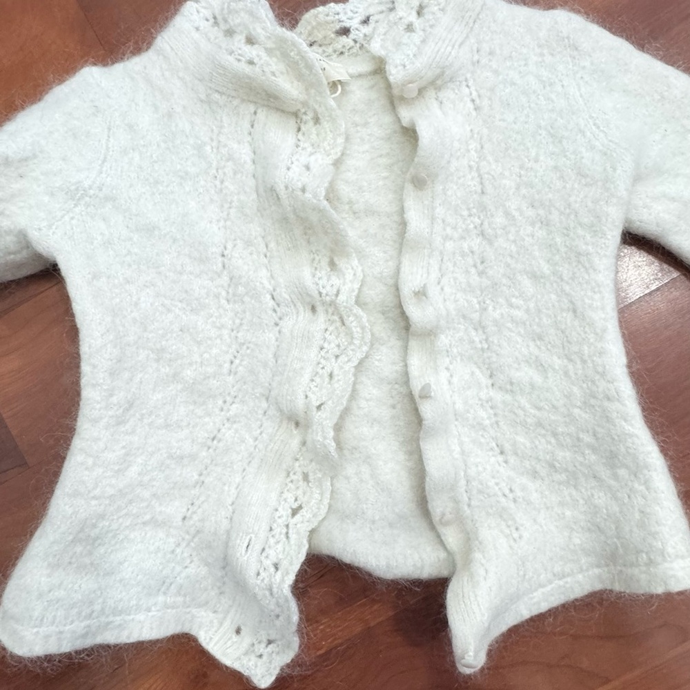 Sezane Cream Ruffle-Trim Kids Cardigan - Picture 8 of 9